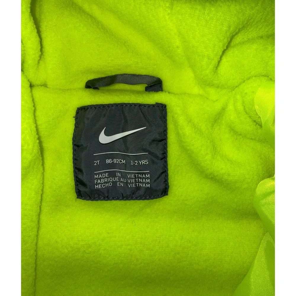 Nike Puffer Jacket Kids 2T Black Neon Green Just Do It Hooded Coat